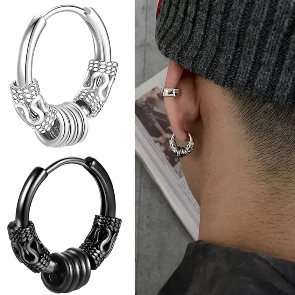 Pair Hoop Mens Earrings Small Circle Hip Hop - Picture 5 of 6